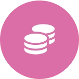 A pink circle with two stacks of coins.